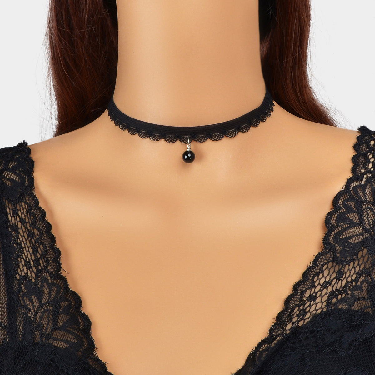 Classic Black Velvet Choker Round Charm Necklace