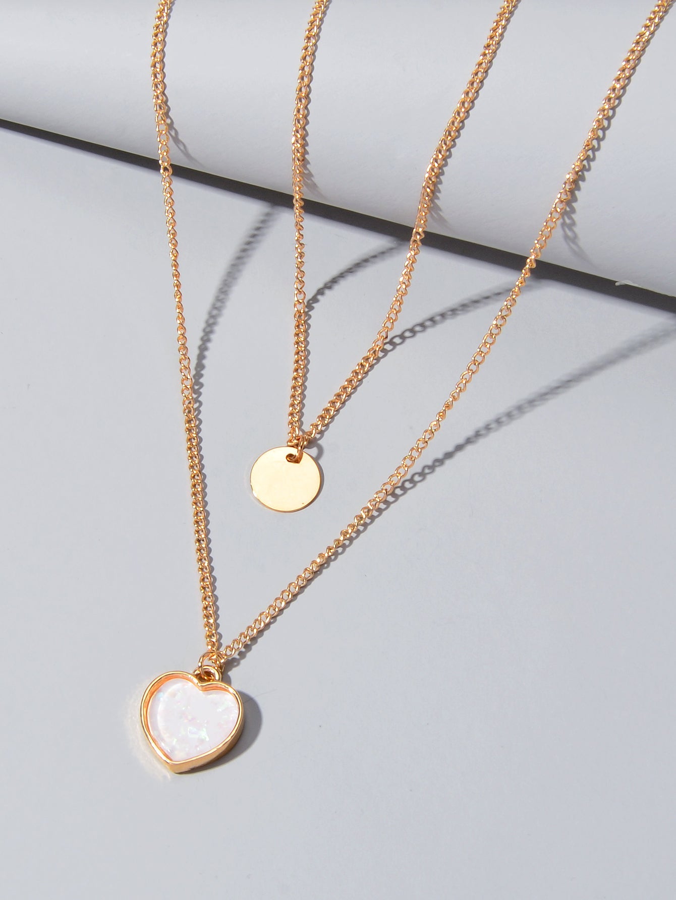 2 pcs Chain Round Heart Charm Necklace-2