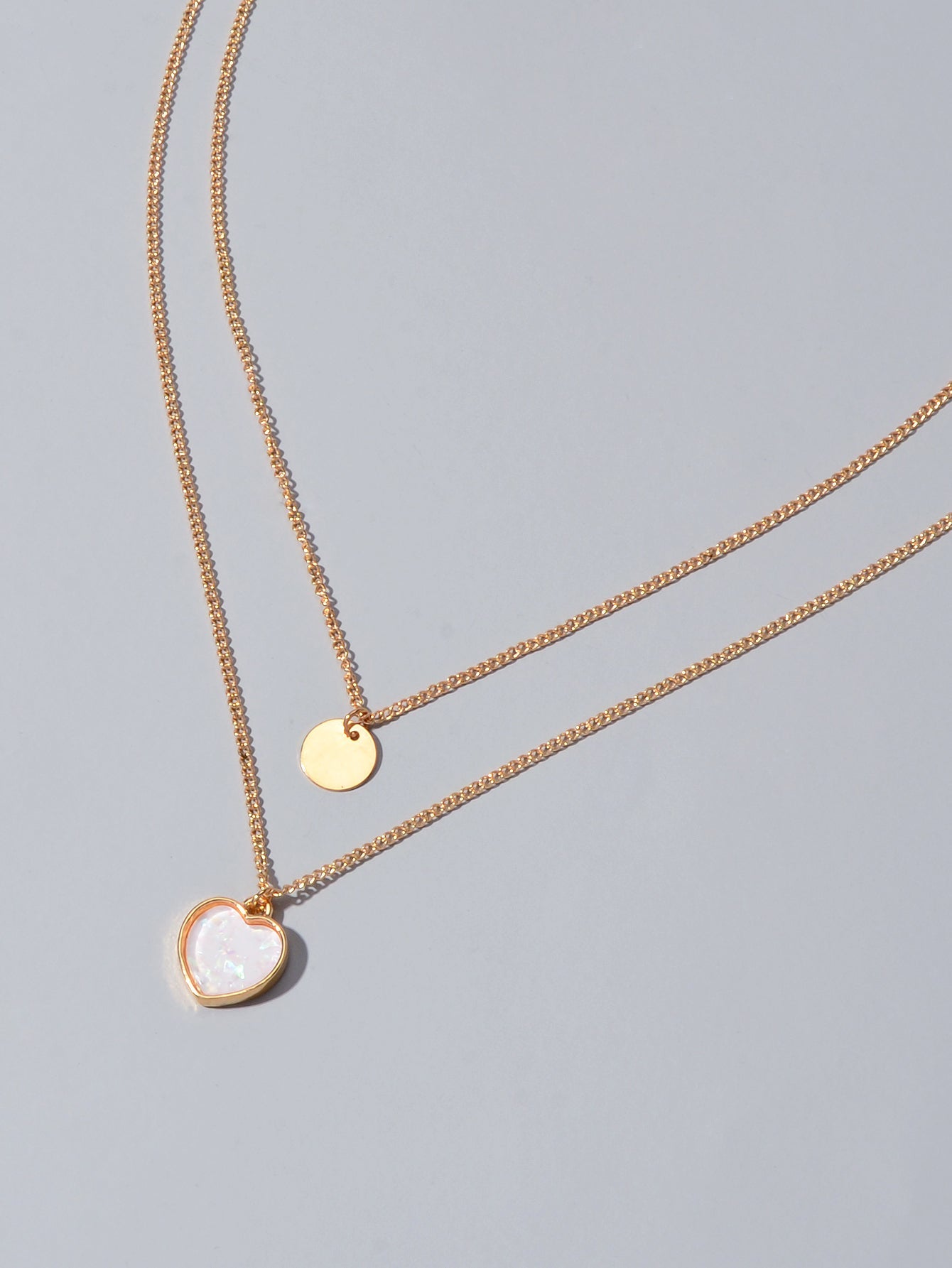 2 pcs Chain Round Heart Charm Necklace-3