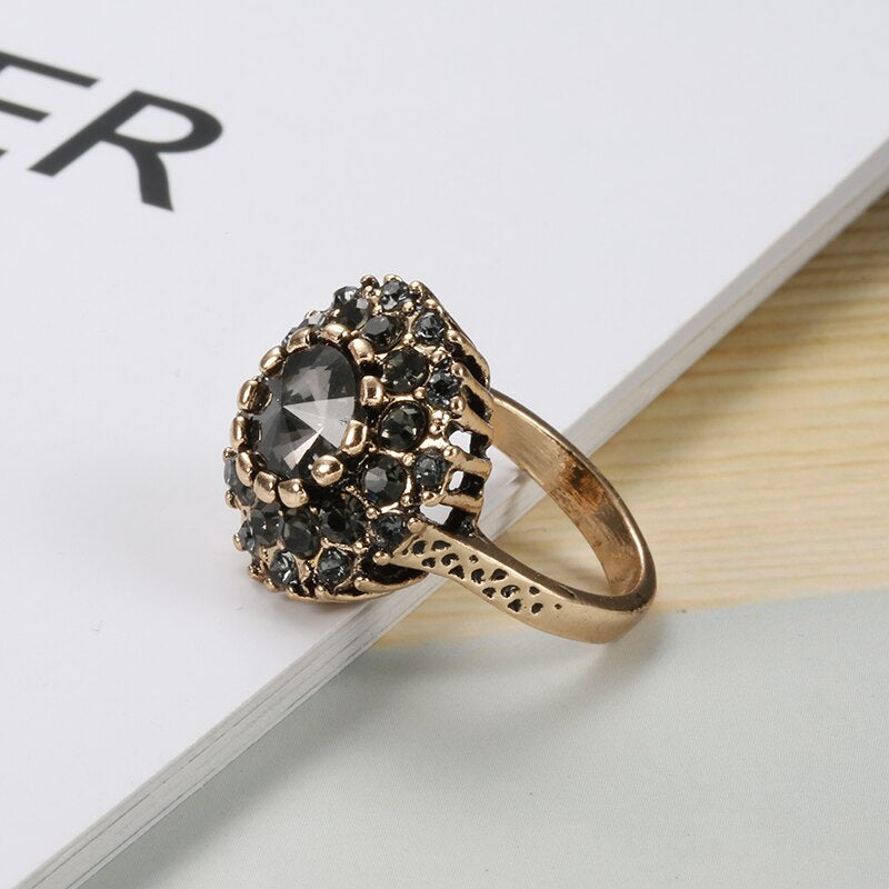 Vintage Antique Statement Black & Bronze Boho Ring-3