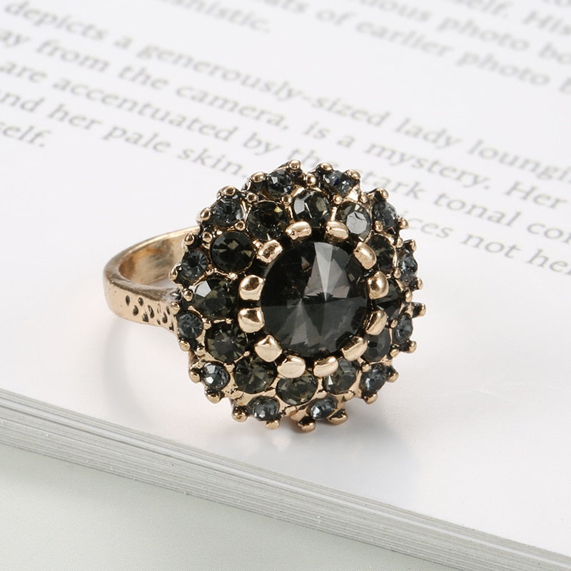 Vintage Antique Statement Black & Bronze Boho Ring-2