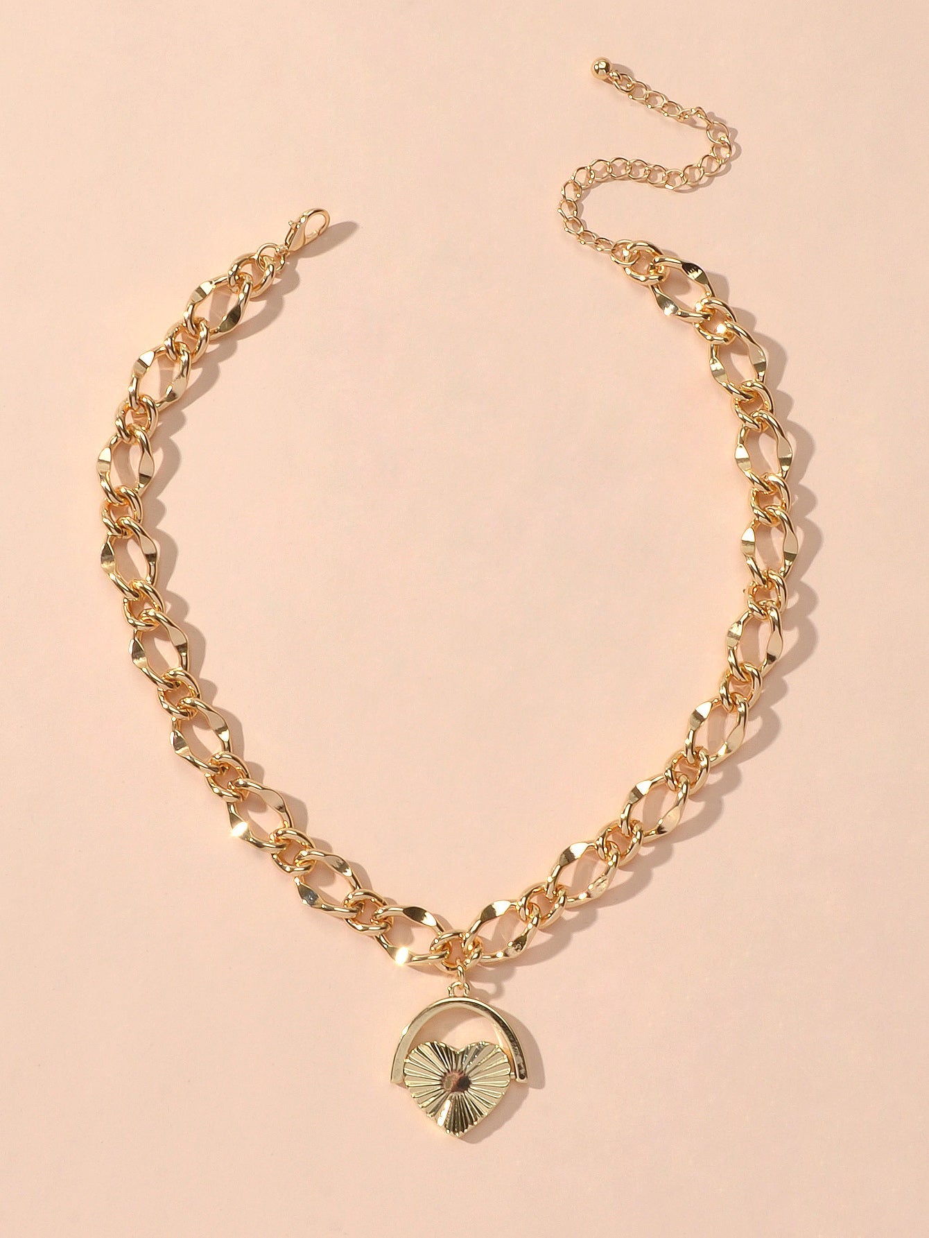 Thick Gold Chain Heart Statement Necklace-1