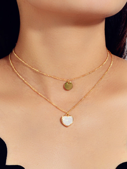 2 pcs  Chain Round Heart Charm Necklace-0