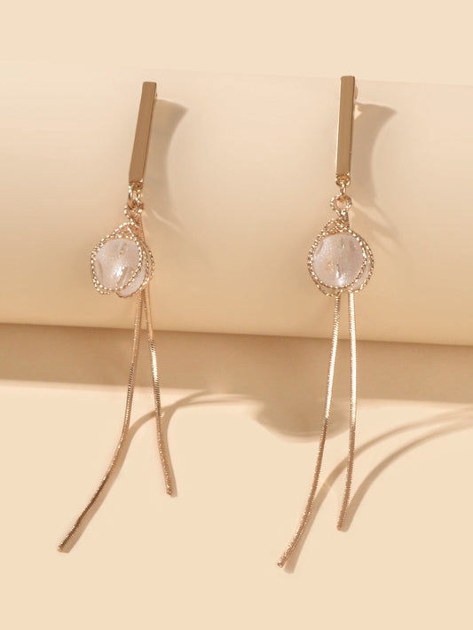 Party Decoration  Beads Gold Metal Long Chain Pendant Trendy Earrings for Women-0