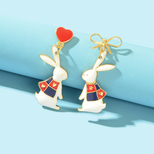 Cute Love Heart Bowknot Bunny Earrings-0