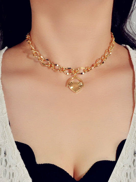 Thick Gold Chain Heart Statement Necklace-0