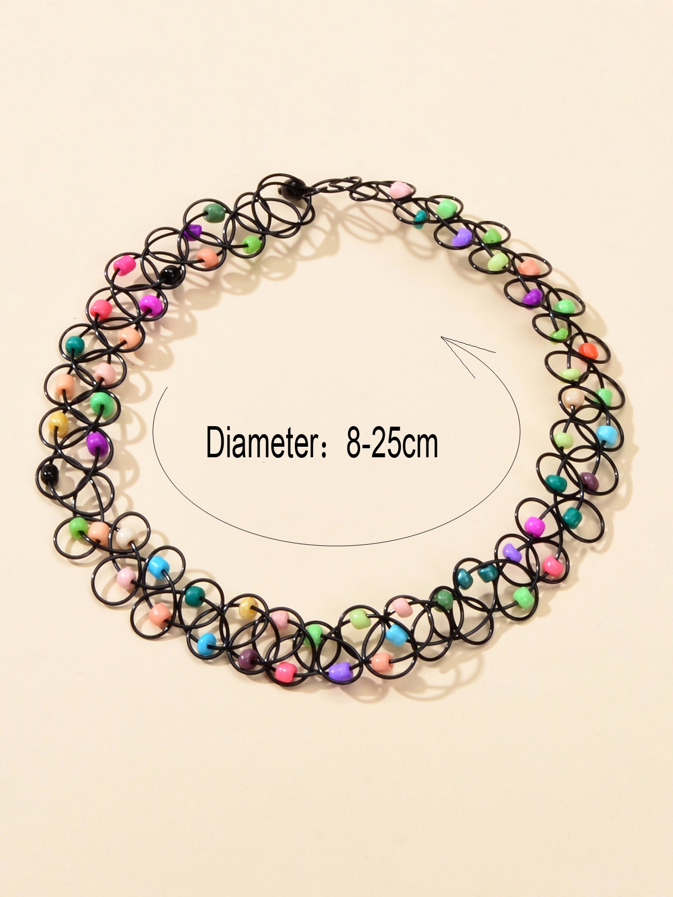Gothic Colorful Seed Beads Black Rope Elastic Necklace Tattoo Choker Teen Collar-1