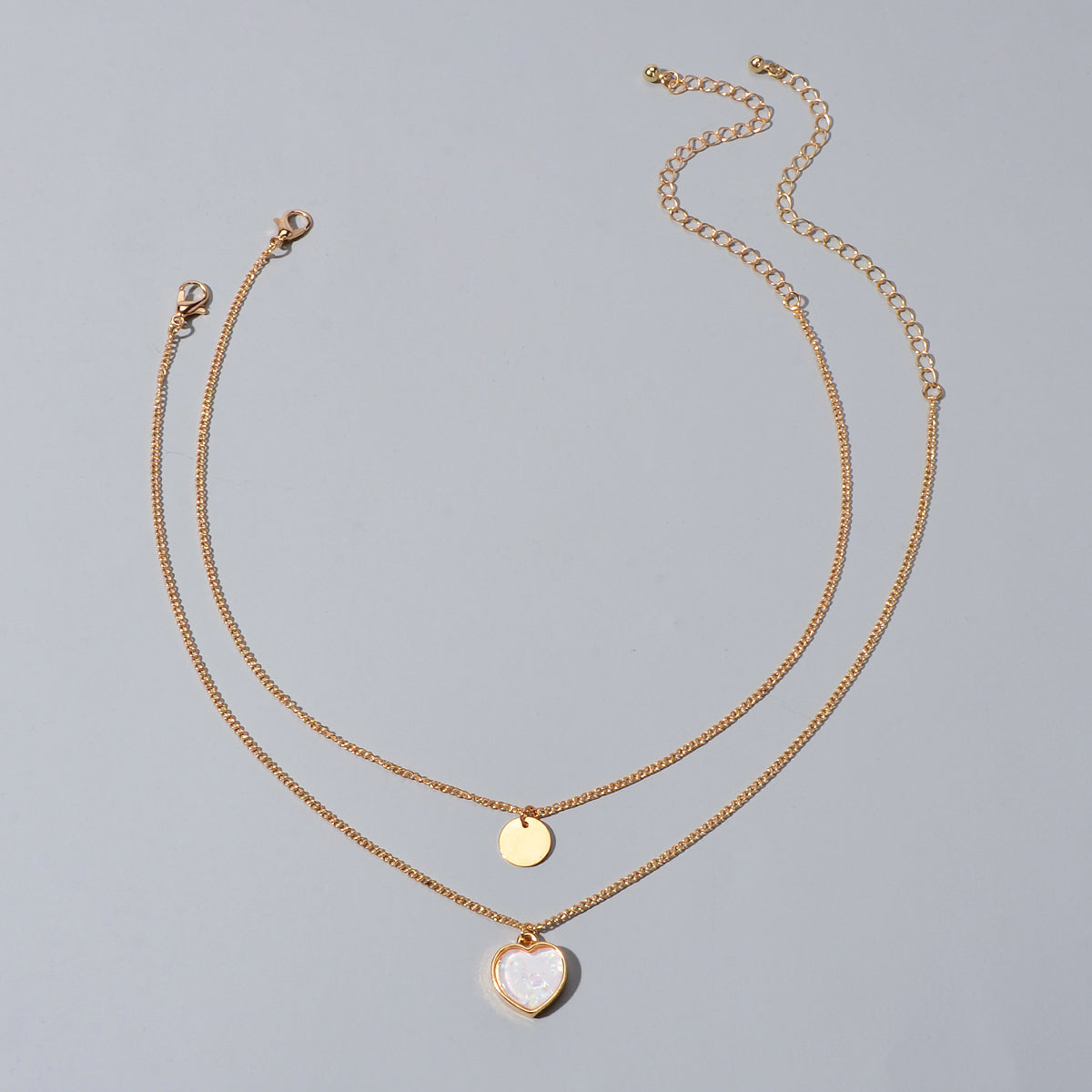 2 pcs  Chain Round Heart Charm Necklace-1