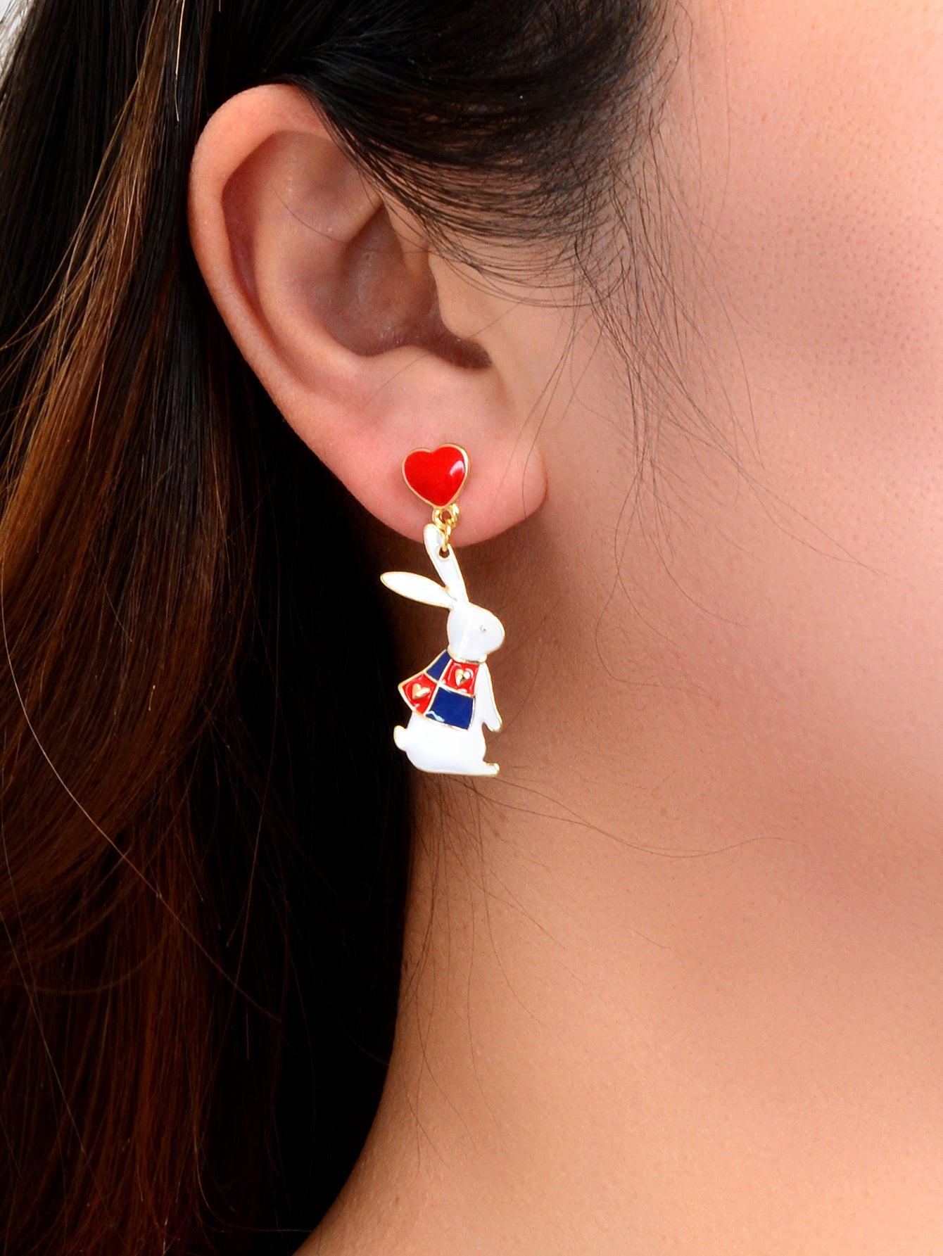 Cute Love Heart Bowknot Bunny Earrings-1