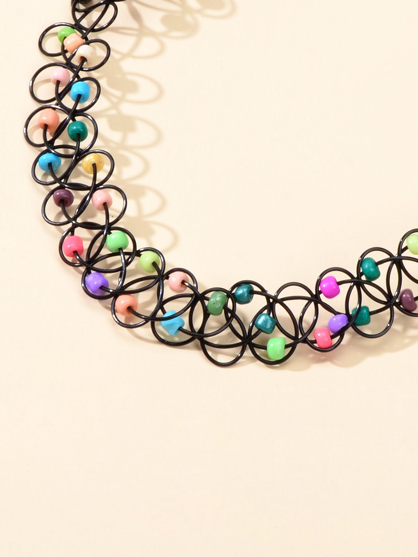 Gothic Colorful Seed Beads Black Rope Elastic Necklace Tattoo Choker Teen Collar-2
