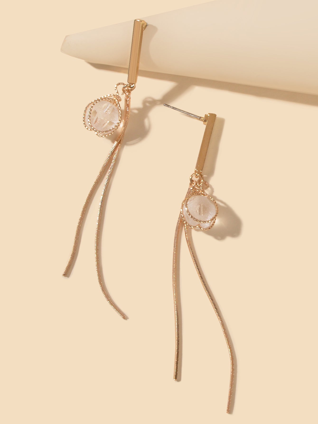 Party Decoration  Beads Gold Metal Long Chain Pendant Trendy Earrings for Women-2