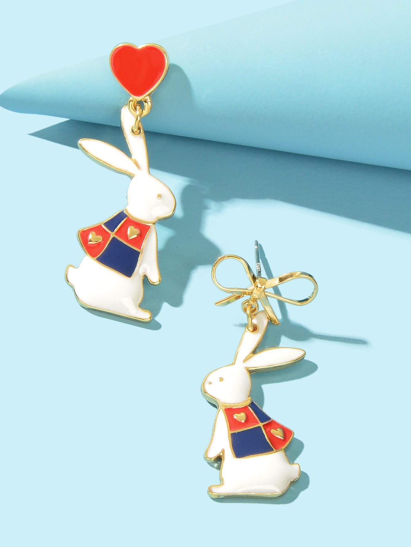 Cute Love Heart Bowknot Bunny Earrings-2