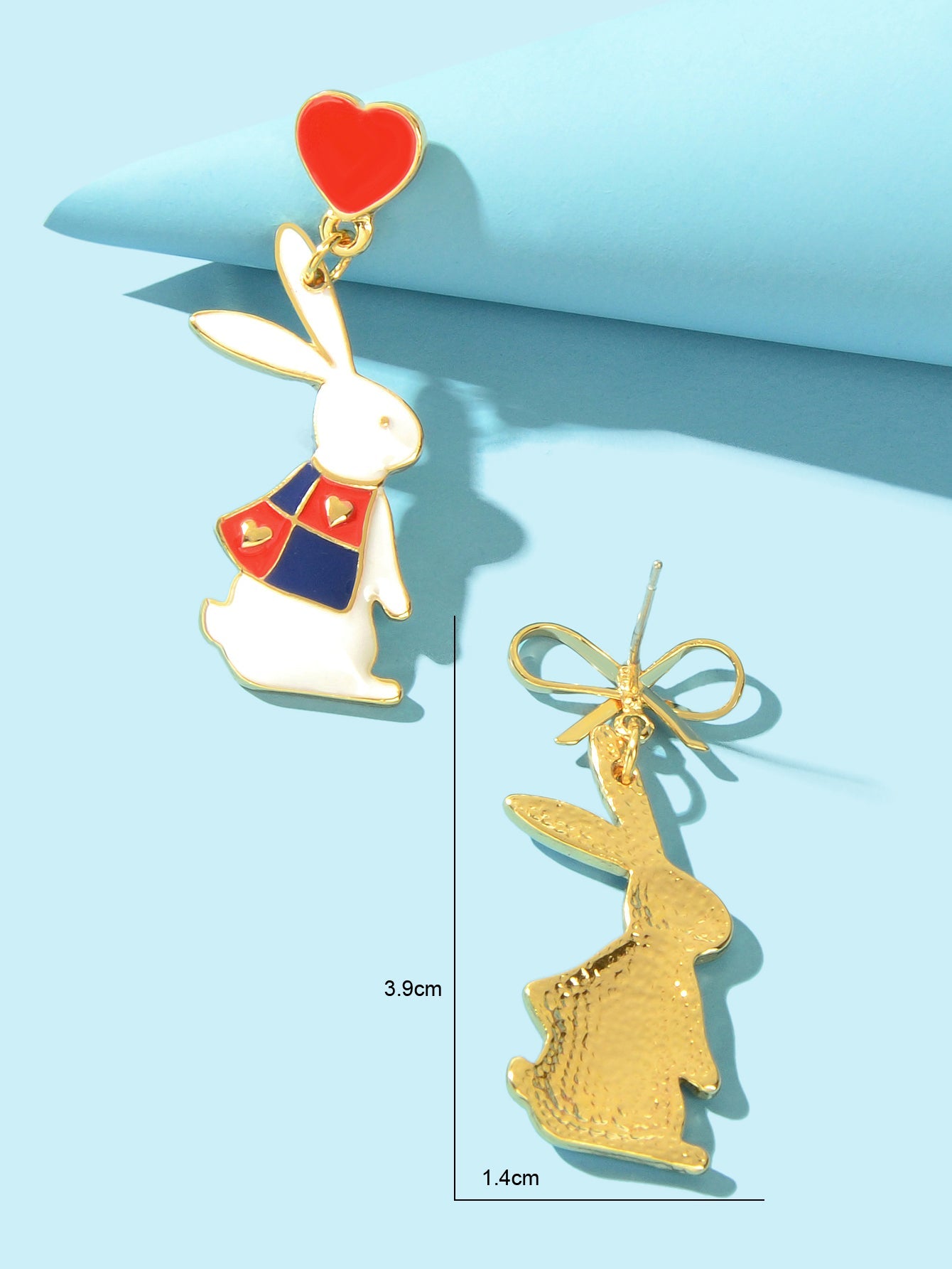 Cute Love Heart Bowknot Bunny Earrings-3