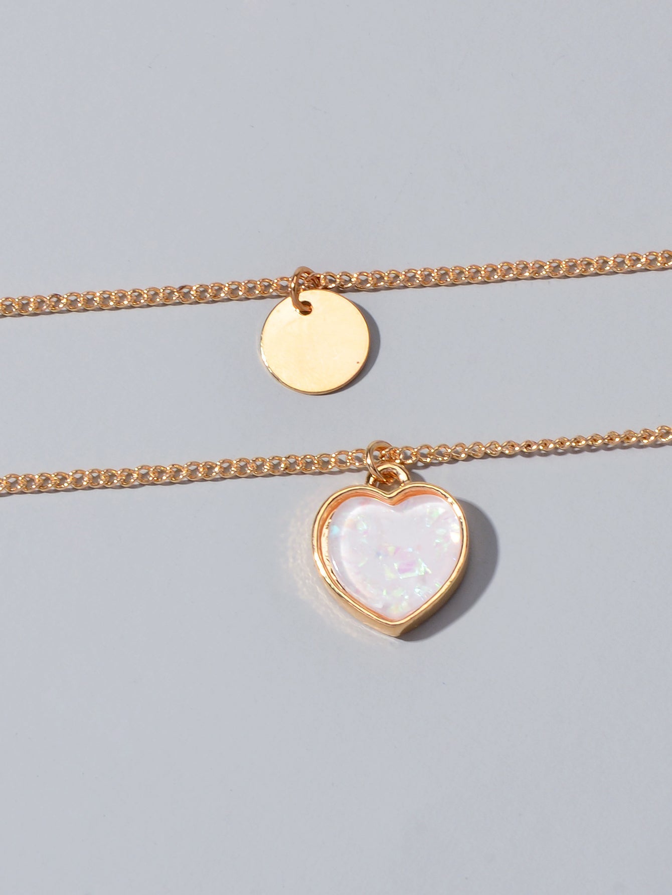 2 pcs  Chain Round Heart Charm Necklace-4