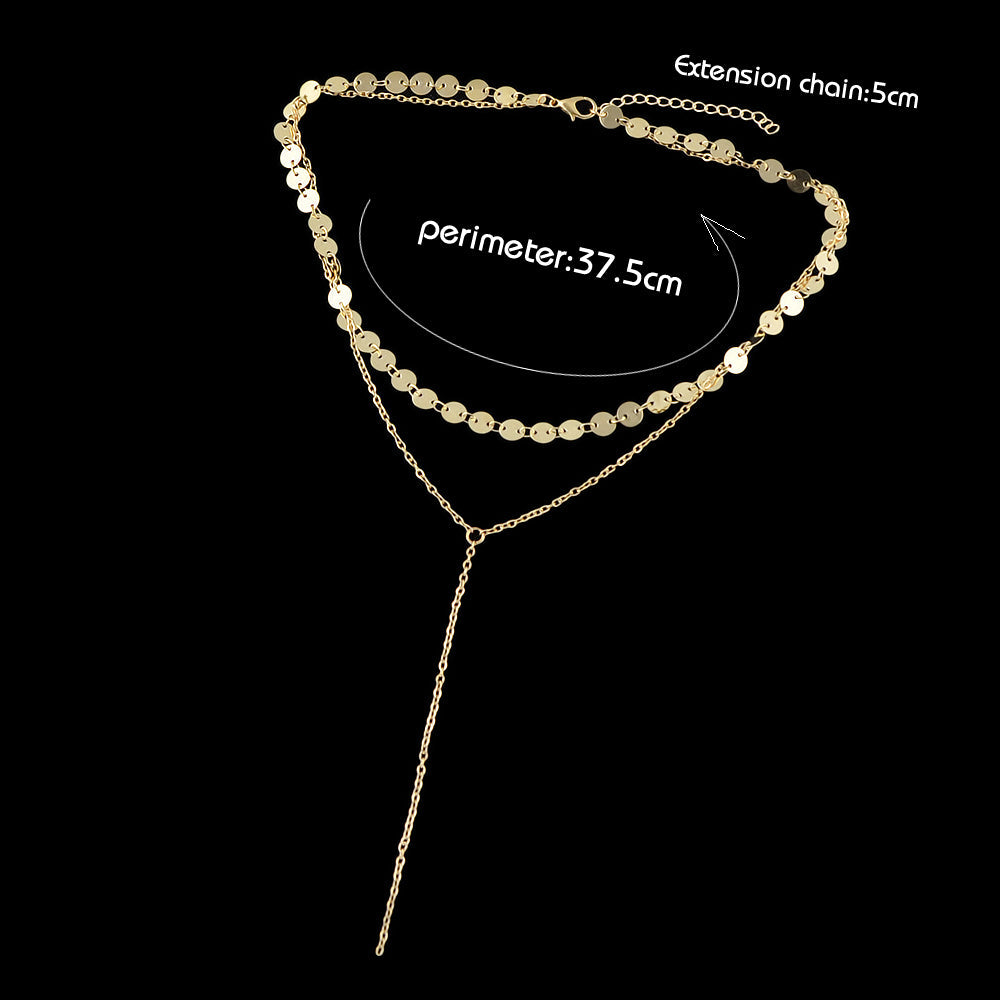Gold Silver Double layer Round Disc Fringe Chain Necklace Tassel Collar Gift-2