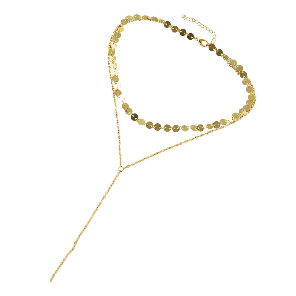 Gold Silver Double layer Round Disc Fringe Chain Necklace Tassel Collar Gift-4