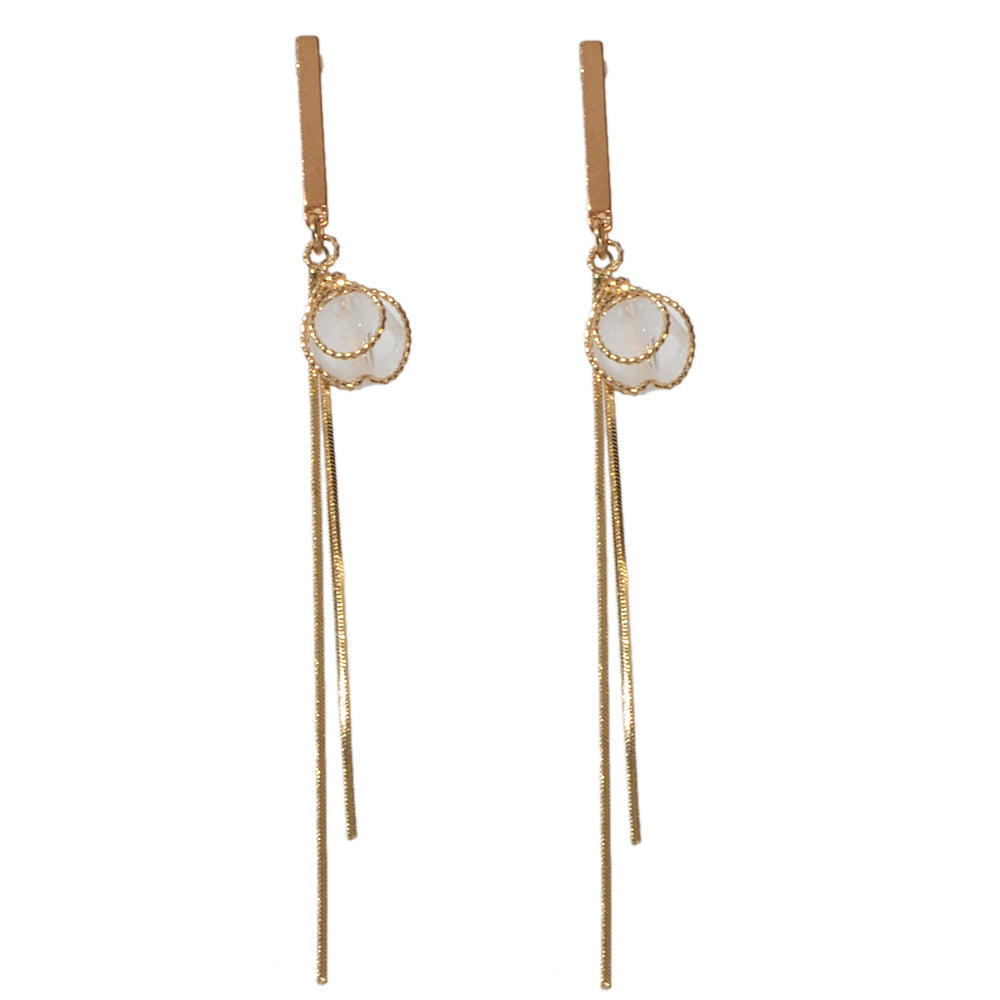 Party Decoration  Beads Gold Metal Long Chain Pendant Trendy Earrings for Women-3