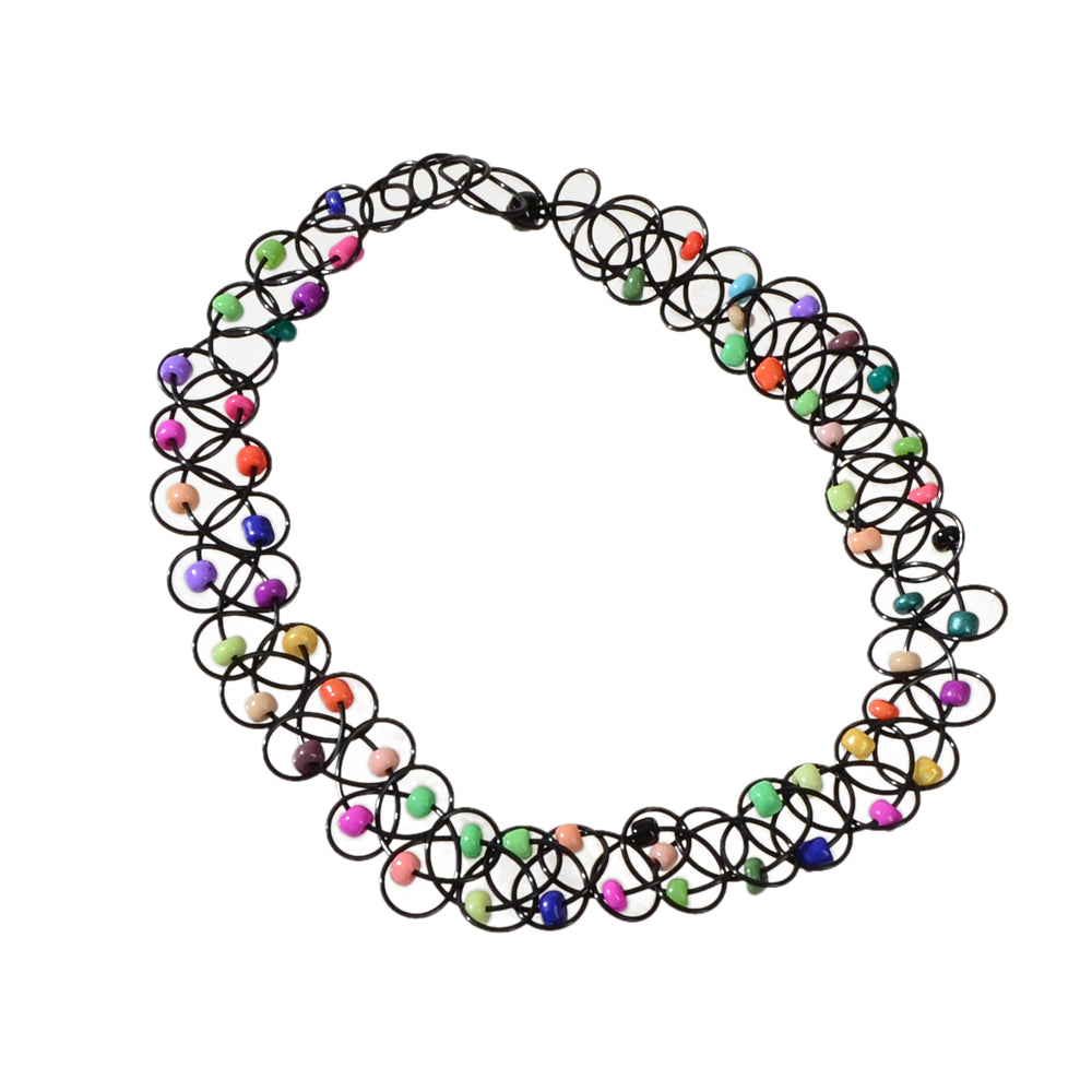 Gothic Colorful Seed Beads Black Rope Elastic Necklace Tattoo Choker Teen Collar-4
