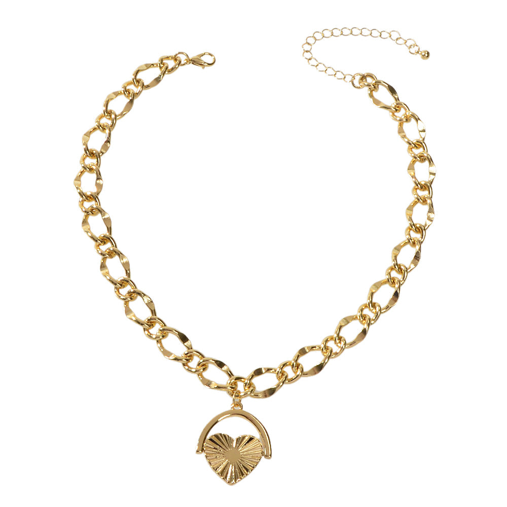 Thick Gold Chain Heart Statement Necklace-4