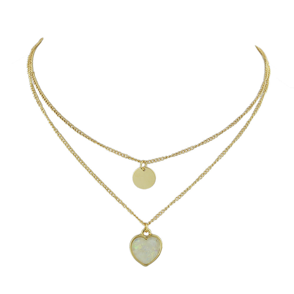 2 pcs  Chain Round Heart Charm Necklace-5