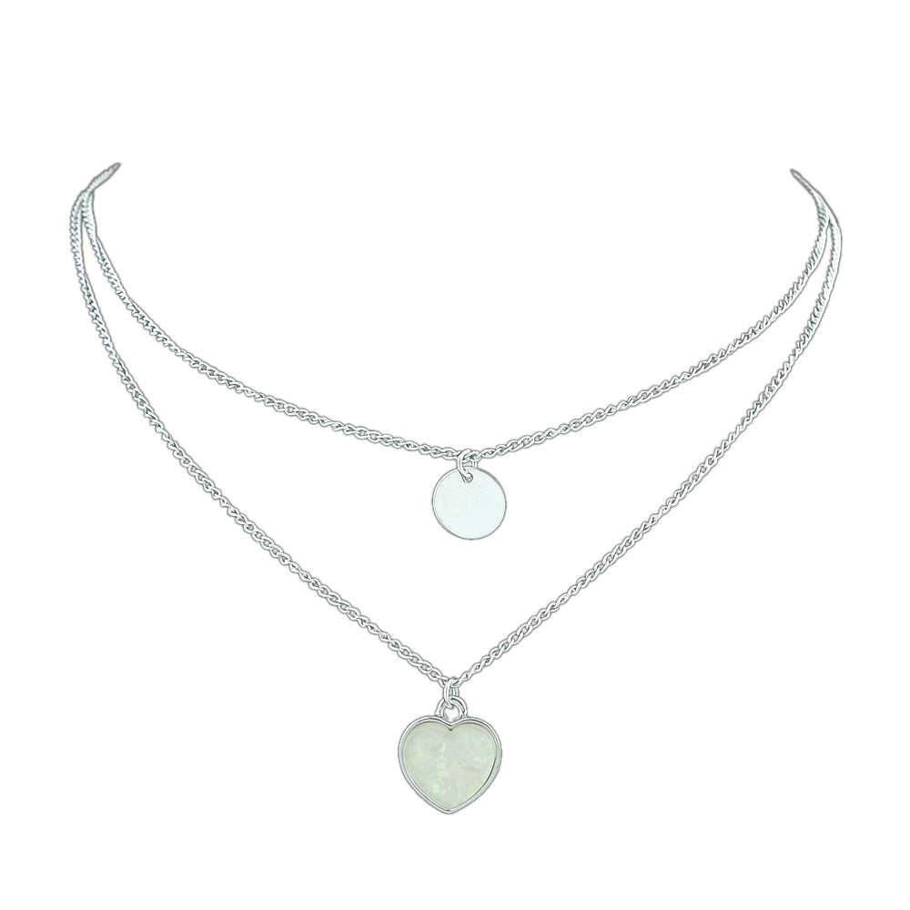 2 pcs  Chain Round Heart Charm Necklace-6