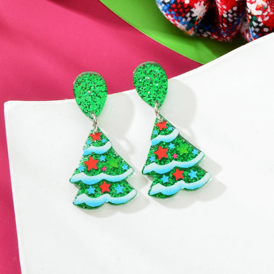 Sparkling Sequin Christmas Tree Acrylic Dangle Earrings